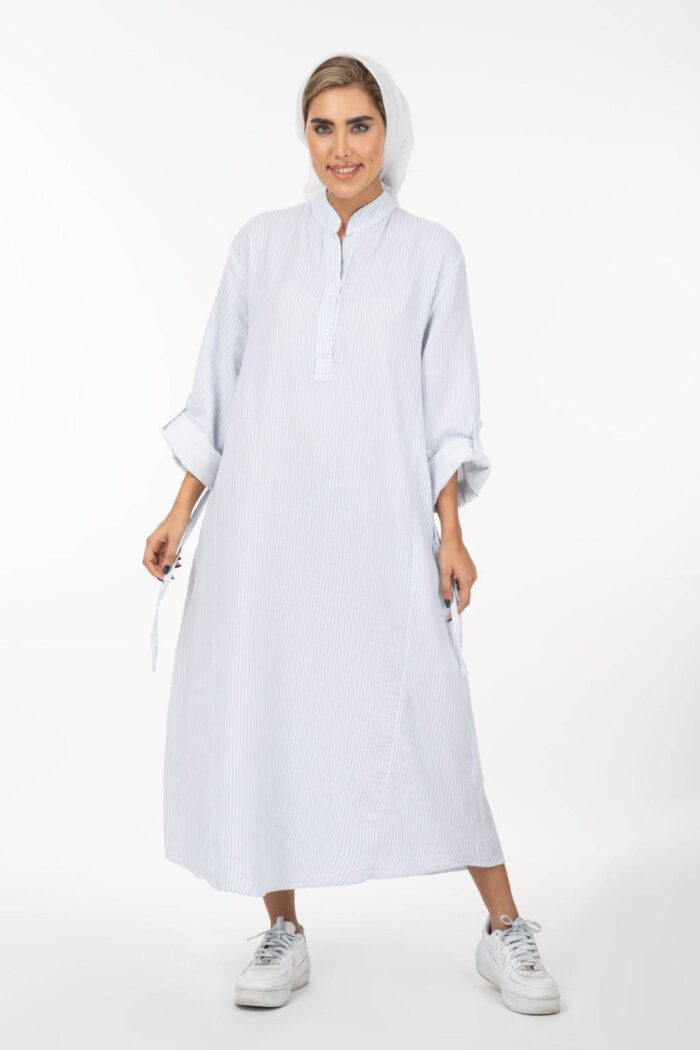 پیراهن B3277 لینن راه راه دبل فیس کفتان - Image 2
